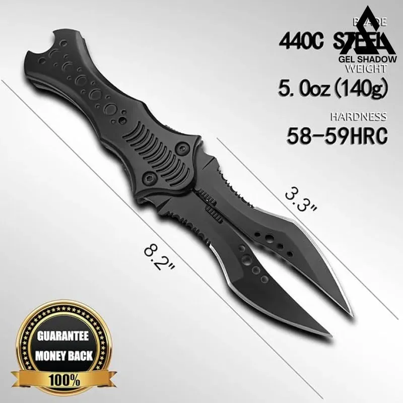 8.2" Unique Cool Double Blade Pocket Knife EDC Hiking Tools