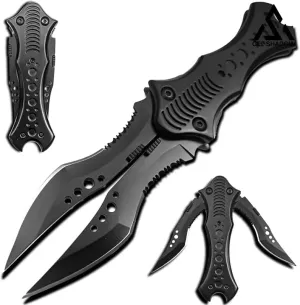 8.2" Unique Cool Double Blade Pocket Knife EDC Hiking Tools