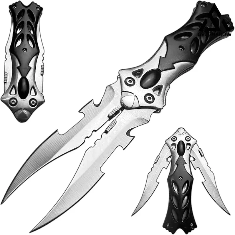 8.2" Unique Cool Double Blade Pocket Knife EDC Hiking Tools