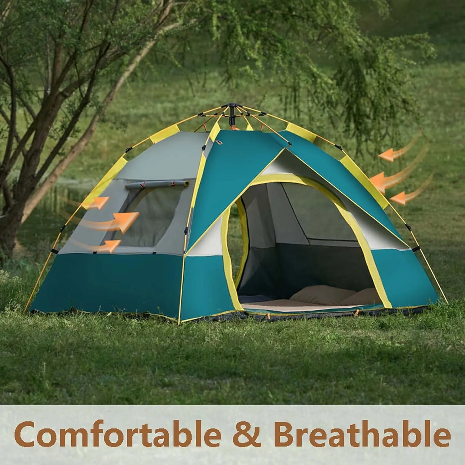 83x59x55 inch Pop Up Tents for Camping, 2-3 Person Portable Camp Tents, Waterproof & Windproof Family Tent with Top Rainfly, Instant Blackout Camping Tent, Lightweight Outdoor Tents