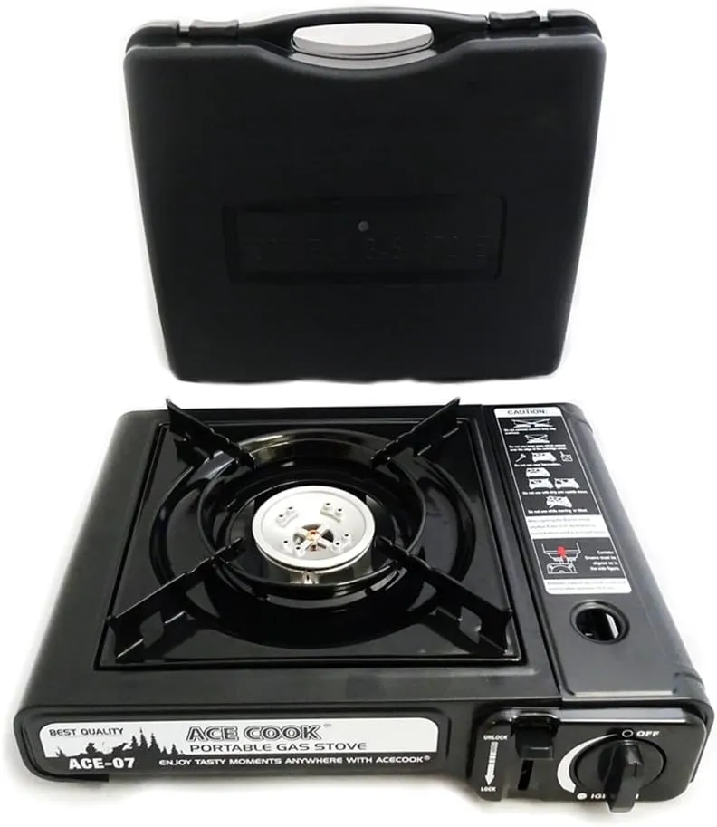 87230 7,650 BTU Portable Butane Gas Stove with Carrying Case. Auto Ignition, Safety Shut-off. CSA Approved.