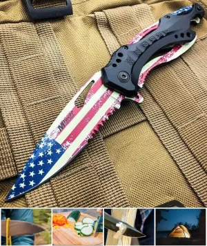 8inch American Flag Open Folding Pocket Knife Bottle Fold Outdoor Survival Hunting Knife for Camping by Survival Steel