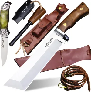 8mm DC53 steel (14IN) full Tang fixed knife scabbard (single shoulder strap)&(5.9IN) cerium igniter&folding pocket knife, suitable for outdoor hunting, camping, survival, EDC tool knife