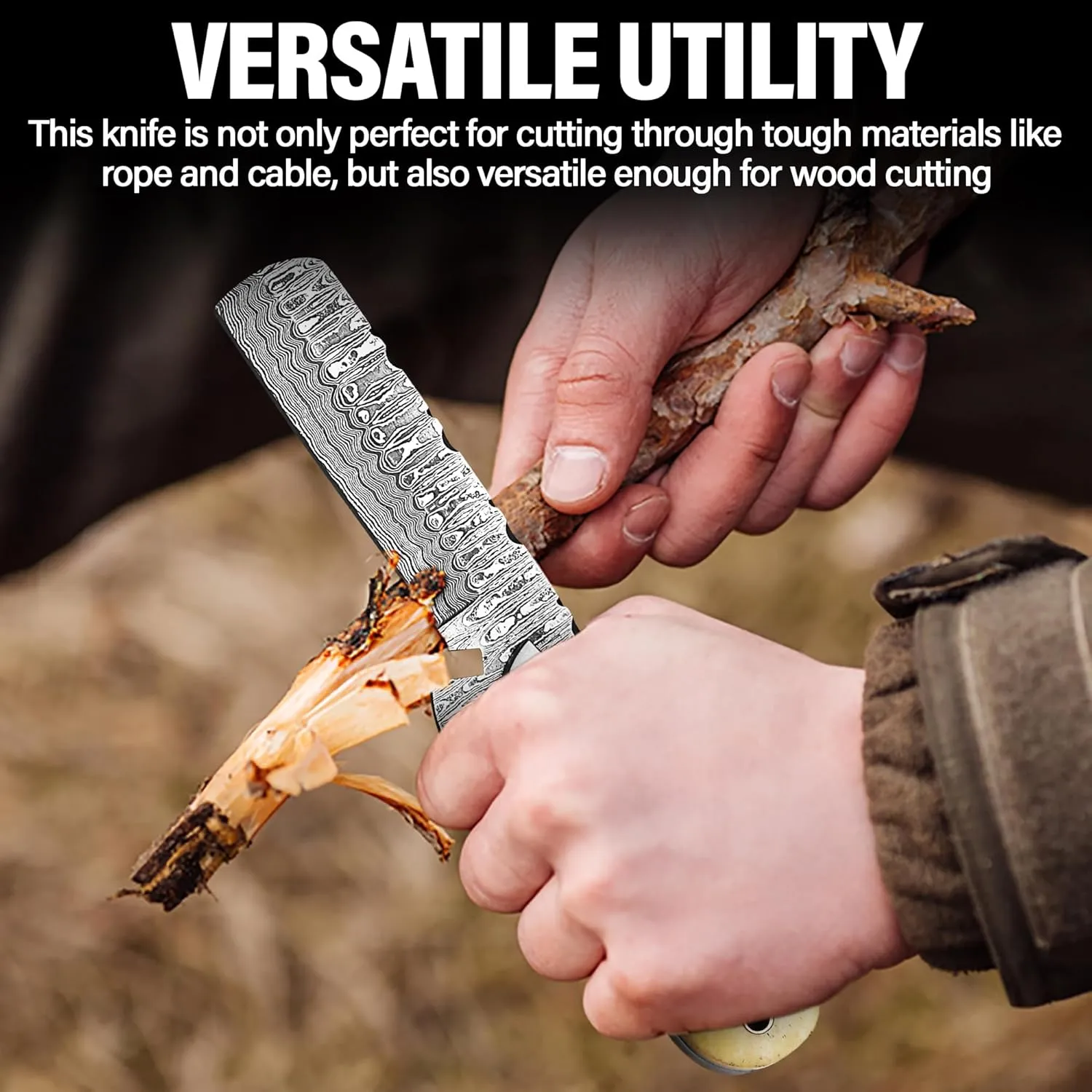 8" Handmade Damascus Bull Cutter Knife with Leather Sheath - Western Cowboy knife for Hunting, Skinning, Camping, and outdoor activities- Full Tang EDC knife with Bone