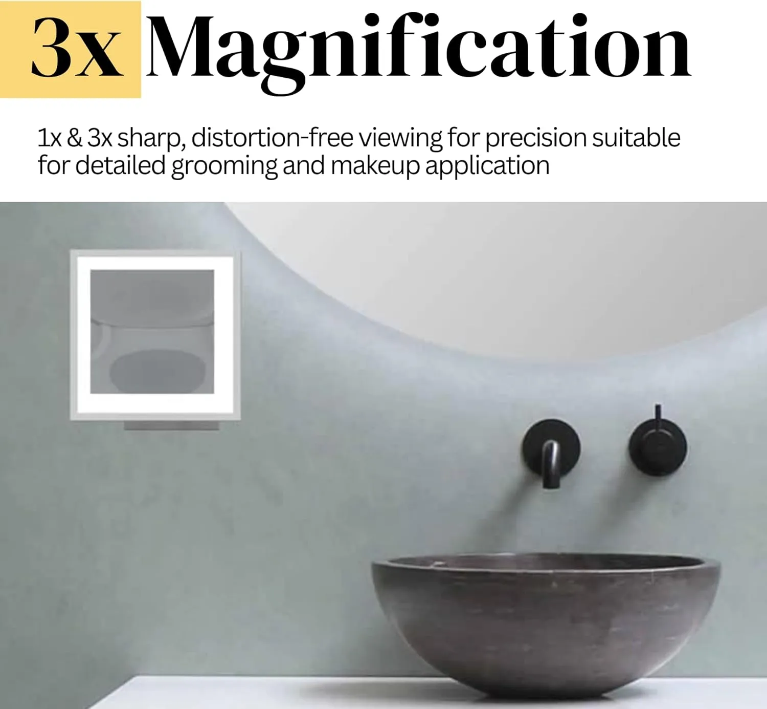 8" LED Square Mirror - 3X Magnification | Rechargeable - Cool Light | Makeup Mirror for Vanity, Bedroom, Bathroom | Illuminated LED Wall Vanity Mirror - Energy Efficient (Polished Nickel)