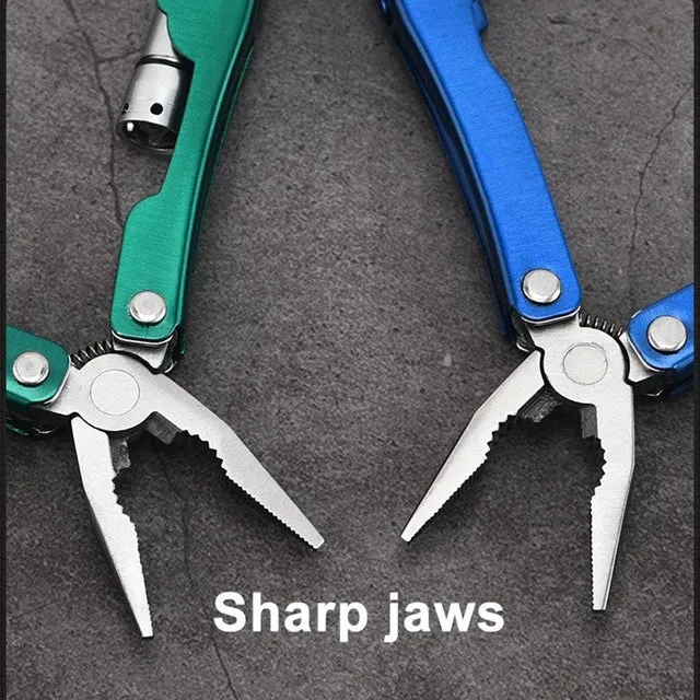 9 In 1 Multifunctional Foldable Pocket Pliers LED Lamp Flashlight Screwdriver Bottle Opener Outdoor Camping Portable Mini Pliers