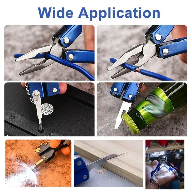 9 In 1 Multifunctional Foldable Pocket Pliers LED Lamp Flashlight Screwdriver Bottle Opener Outdoor Camping Portable Mini Pliers