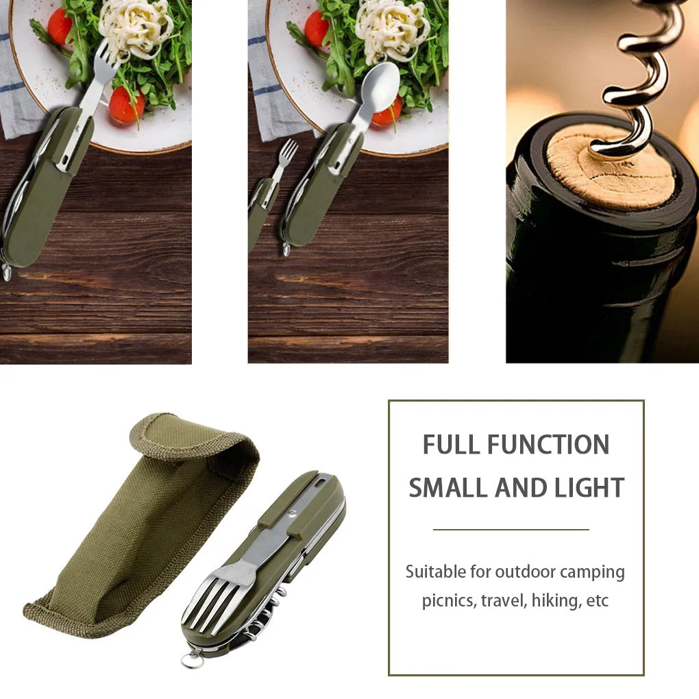 9 In1 Outdoor Combination Tableware Fork Spoon Stainless Steel