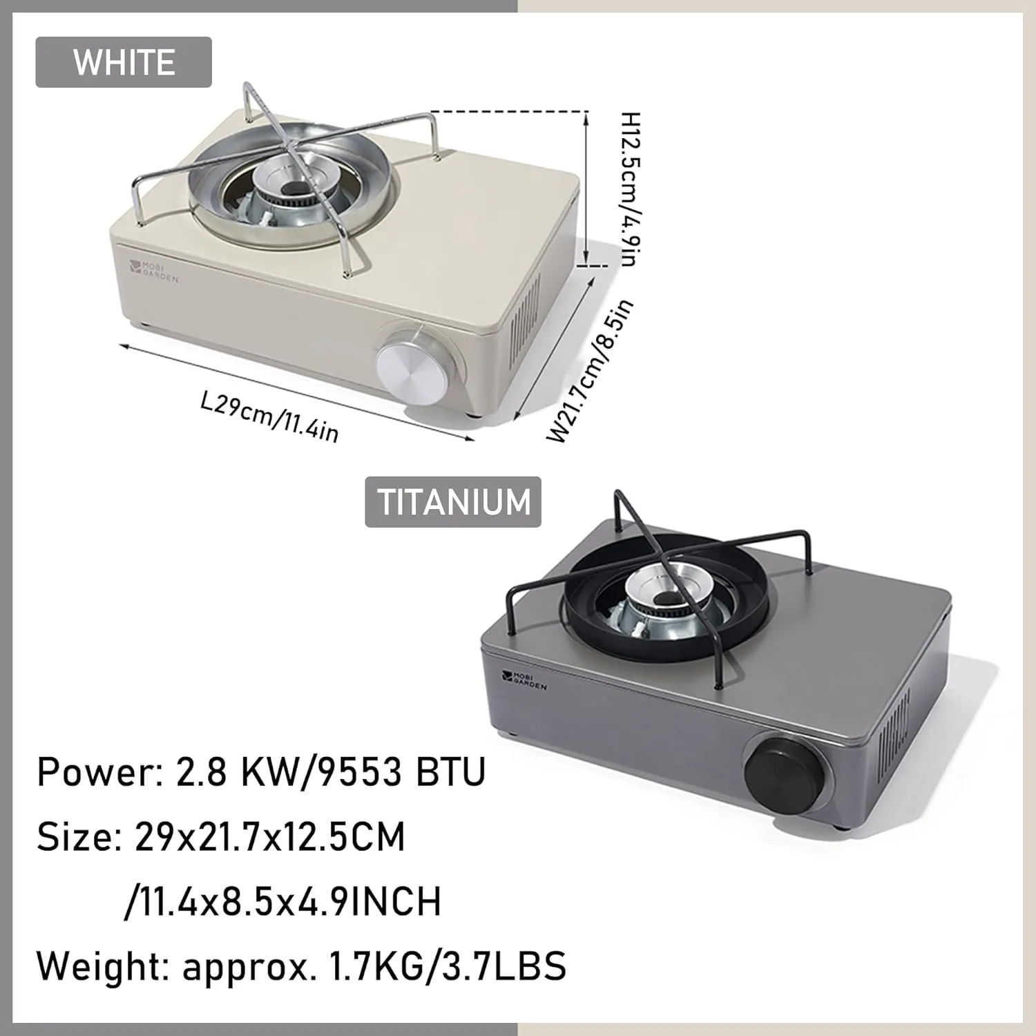 9553 BTU-Output Portable Butane Camping Stove, Adjustable Double Wind-Guard Stove Burner, Camp Stove with Carry Case for Tailgating, Hiking, Backpacking & Camping Essentials (White)