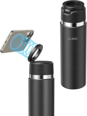 A2C 20oz Stainless Steel Insulated Water Bottle with Magnetic Phone Mount, Suitable for Office, School, Travel and Fitness- Black