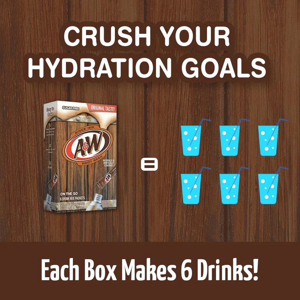 A&W, Root Beer â€“ Powder Drink Mix -6 Count (Pack of 12) Sugar Free & Delicious, Makes 72 flavored water beverages