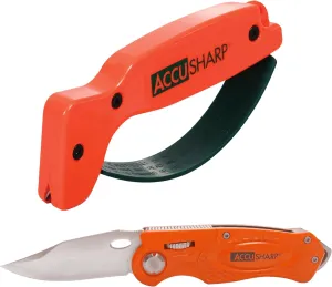 AccuSharp Knife & Tool Sharpener and Sport Folding Pocket Knife Bundle, Compact & Easy to Use, Ergonomic Knife and Sharpener for Fishing, Hiking, and Camping, Orange