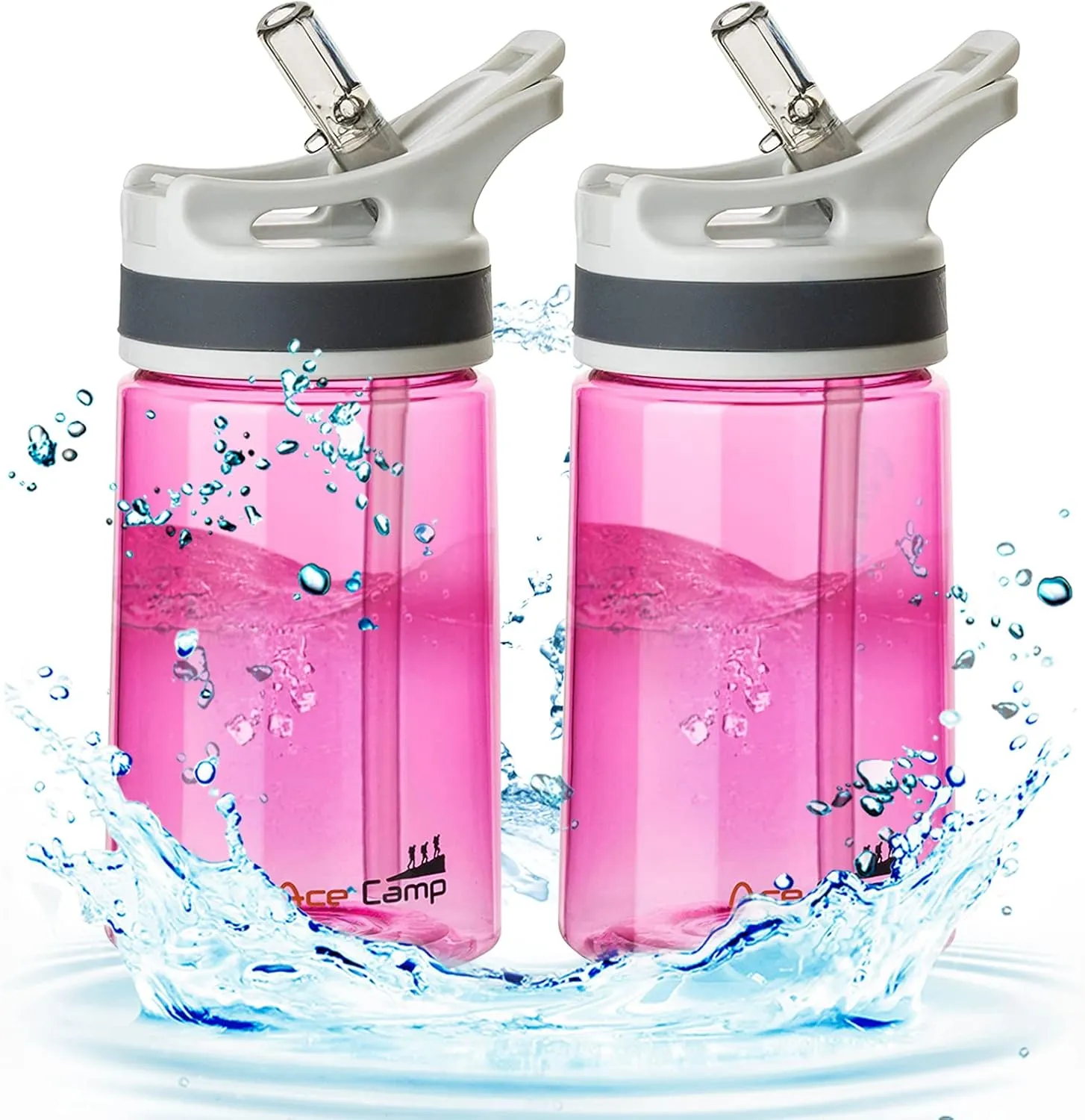 AceCamp 12oz Small Water Bottle 2 Pack with Straw for Kids and Adults BPA Free Tritan Sports Fitness Bottle Leak-Proof Durable Pink 2pcs