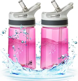 AceCamp 12oz Small Water Bottle 2 Pack with Straw for Kids and Adults BPA Free Tritan Sports Fitness Bottle Leak-Proof Durable Pink 2pcs