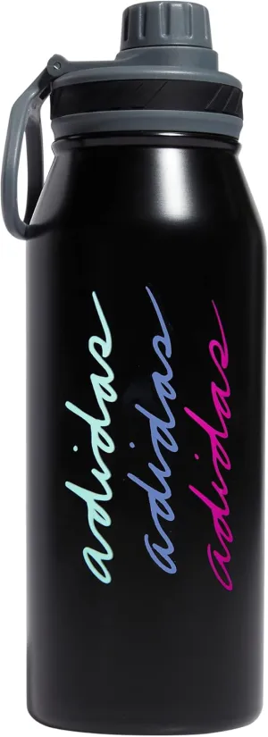 adidas 1 Liter (32 oz) Metal Water Bottle, Hot/Cold Double-Walled Insulated 18/8 Stainless Steel, Black/Pulse Mint Green/Blue Fusion, 32 Ounces