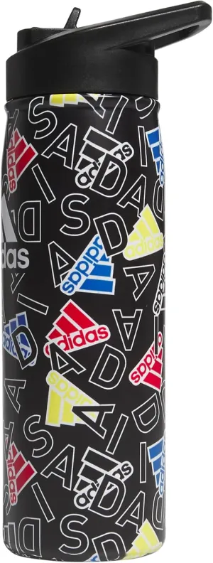 adidas 600 ML (20 oz) Straw Top Metal Water Bottle, Hot/Cold Double-Walled Insulated 18/8 Stainless Steel