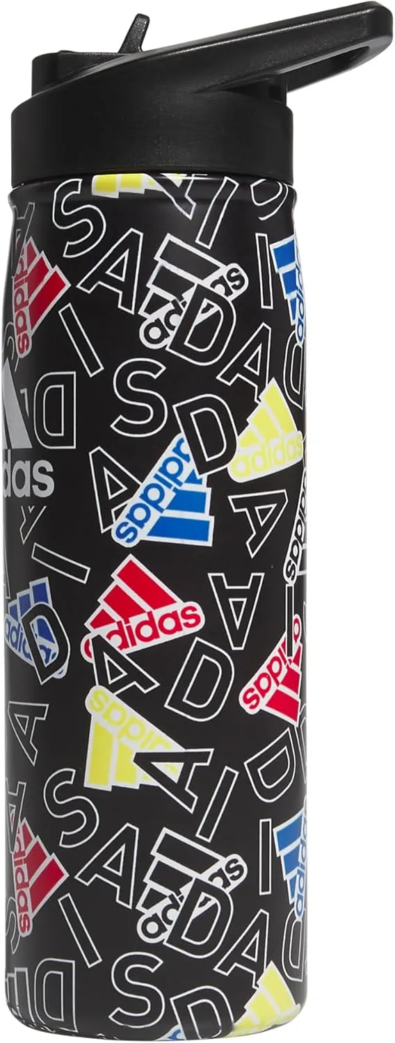 adidas 600 ML (20 oz) Straw Top Metal Water Bottle, Hot/Cold Double-Walled Insulated 18/8 Stainless Steel