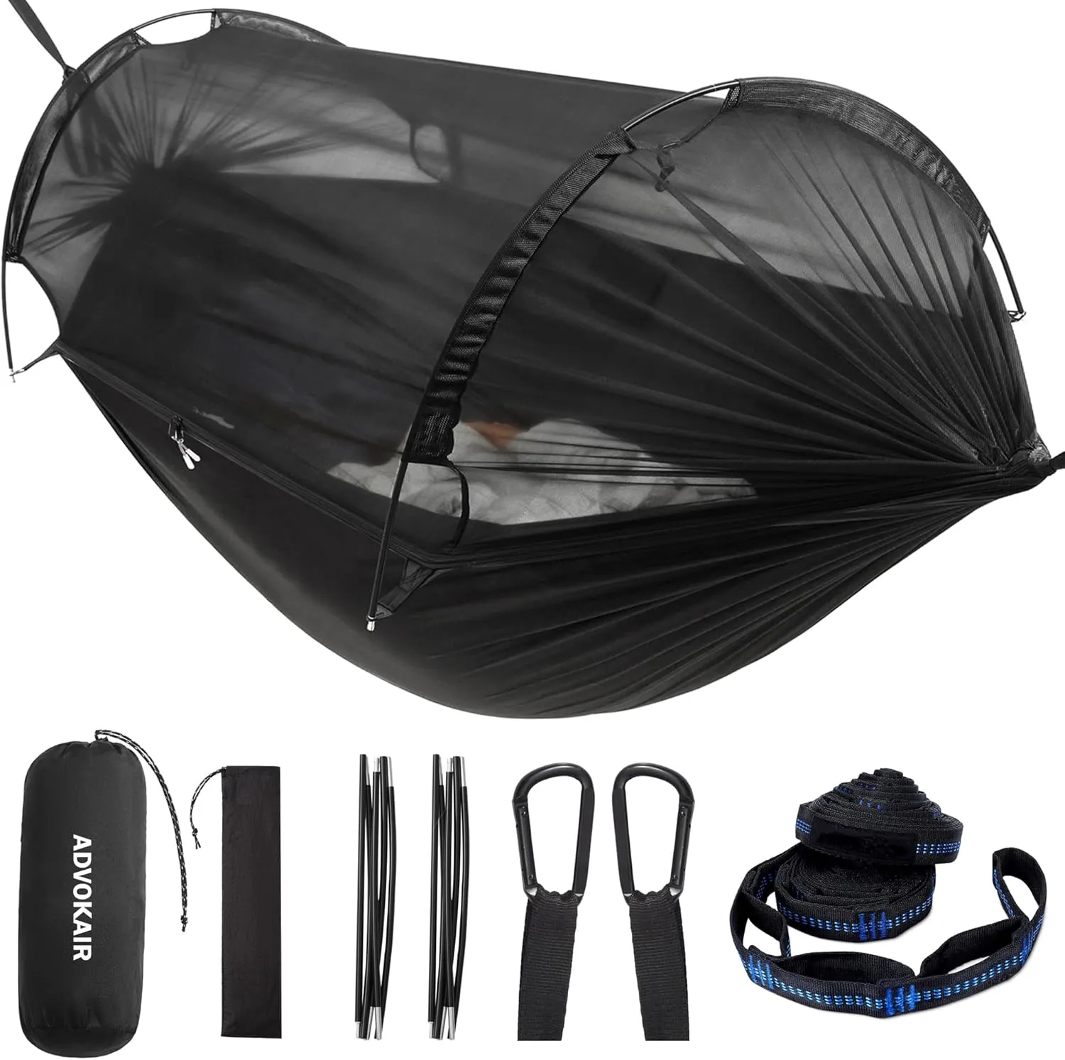 ADVOKAIR Camping Hammock with Mosquito Net Up to 500lbs, Ultralight and Portable Nylon Travel Hanging Hammock with Tree Straps, Perfect for Outside, Backpacking, Hiking and Backyard