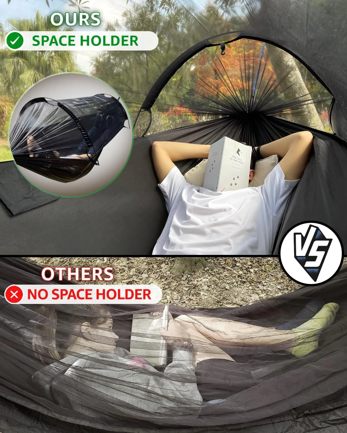 ADVOKAIR Camping Hammock with Mosquito Net Up to 500lbs, Ultralight and Portable Nylon Travel Hanging Hammock with Tree Straps, Perfect for Outside, Backpacking, Hiking and Backyard