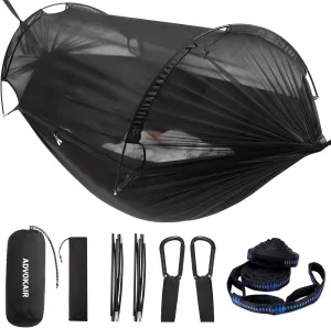 ADVOKAIR Camping Hammock with Mosquito Net Up to 500lbs, Ultralight and Portable Nylon Travel Hanging Hammock with Tree Straps, Perfect for Outside, Backpacking, Hiking and Backyard