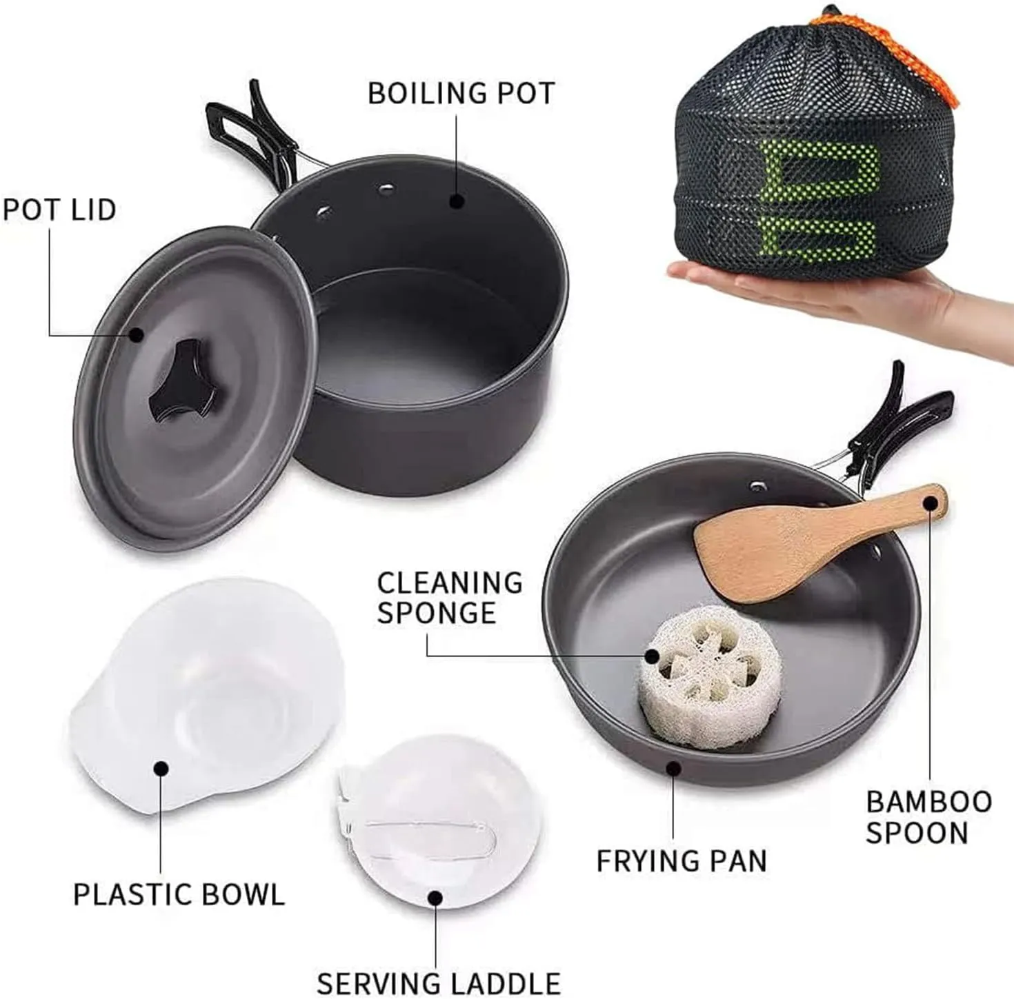 aiGear Camping Cookware Mess Kit, Non-Stick Camping Pan Pot Kettle, Lightweight Aluminum Camping Utensils, Collapsible Portable Camping Cooking Set for Outdoor Cooking Hiking Picnic