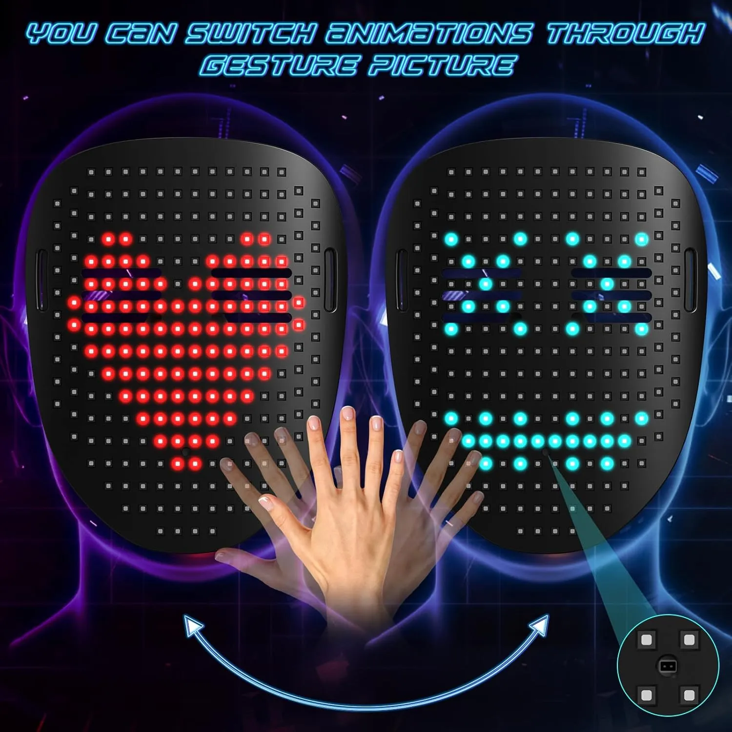 AIGLUN LED Face Transforming Mask with Gesture Control Fun - Cool stuff Halloween Cosplay and Christmas Parties