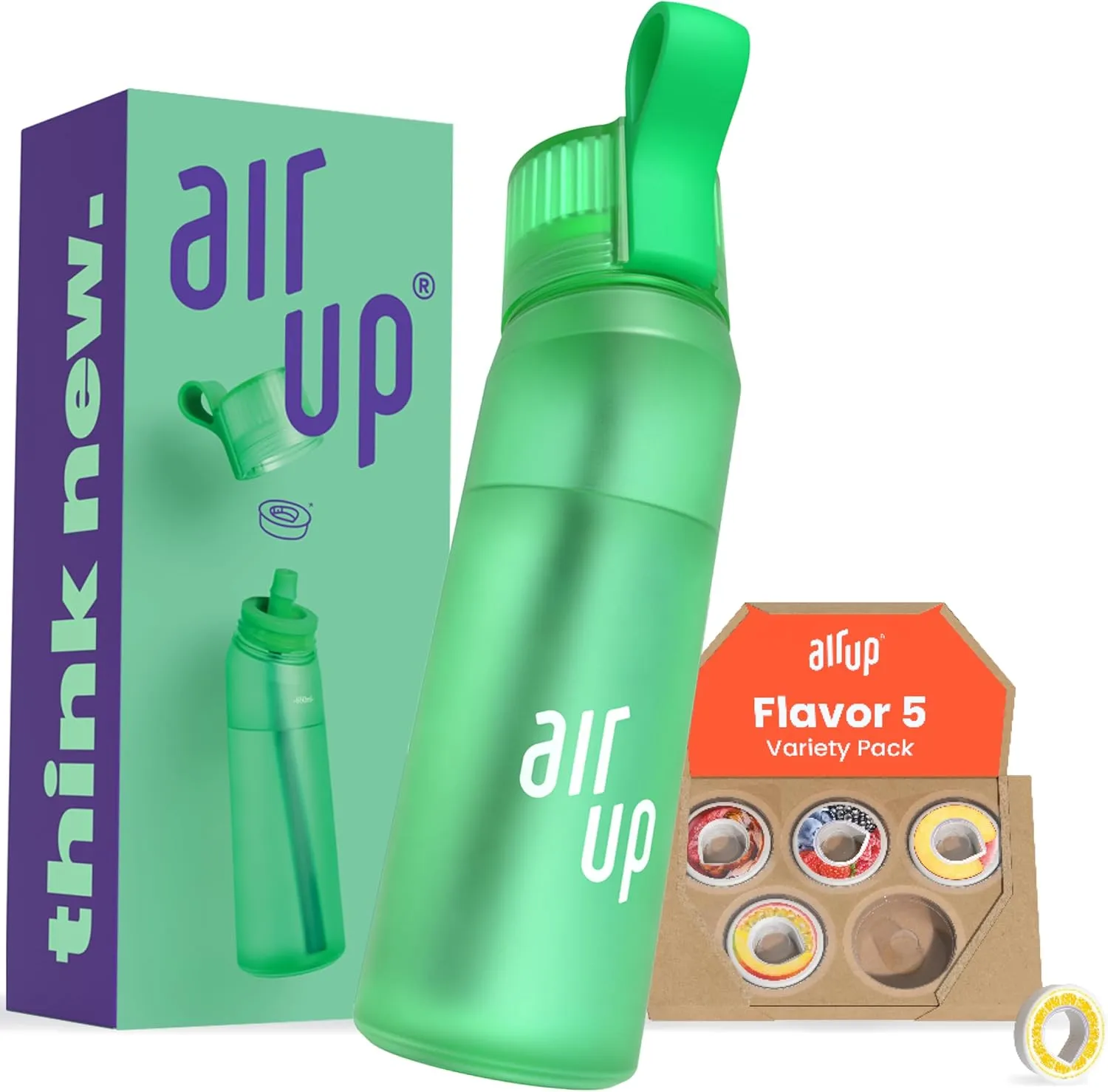 air up® water bottle (22 oz) for school, sports, gym | includes 5 scent pods & straw | flavored bottle in green – also for kids, boys, girls | no calories, sugar-free and suitable for carbonation