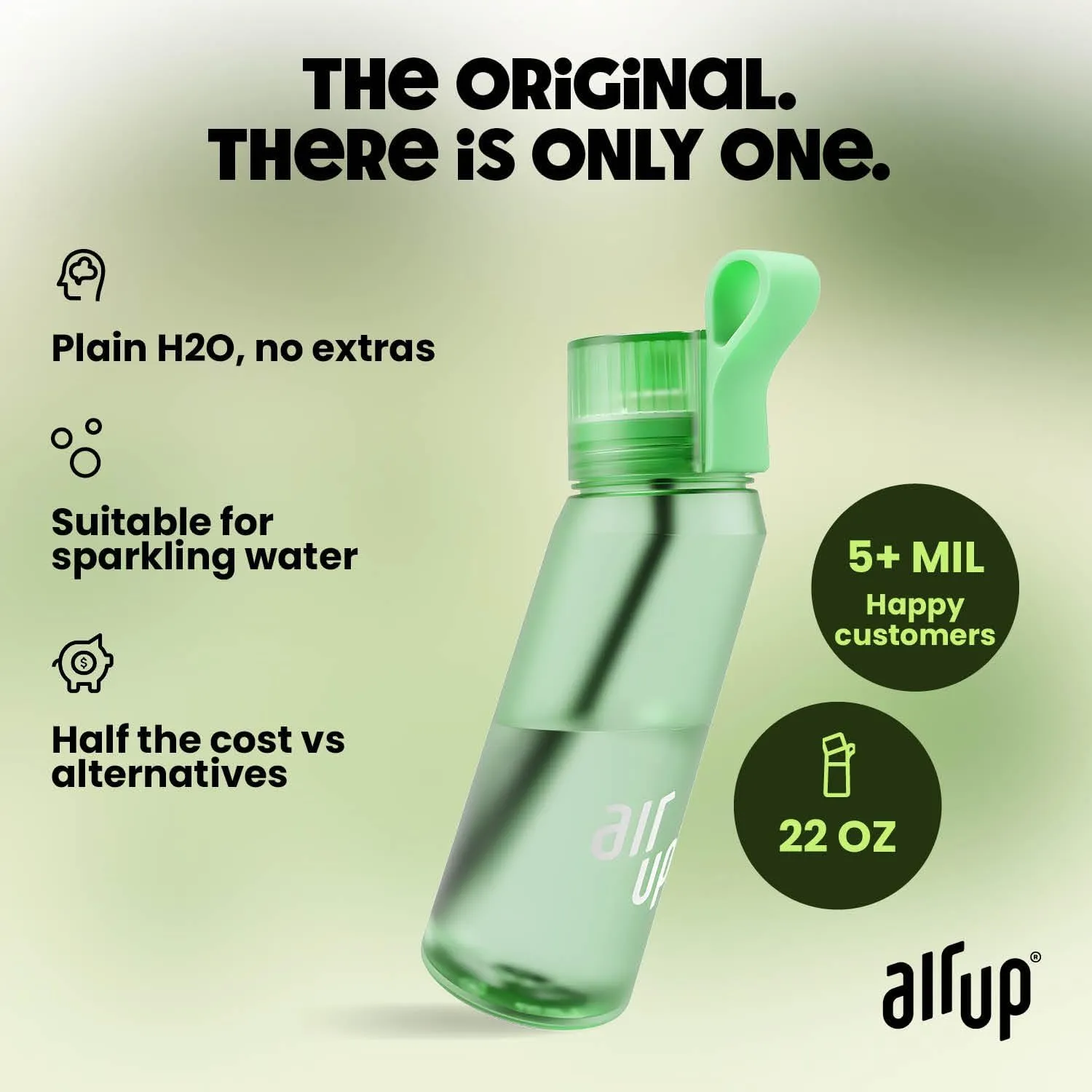 air up® water bottle (22 oz) for school, sports, gym | includes 5 scent pods & straw | flavored bottle in green – also for kids, boys, girls | no calories, sugar-free and suitable for carbonation