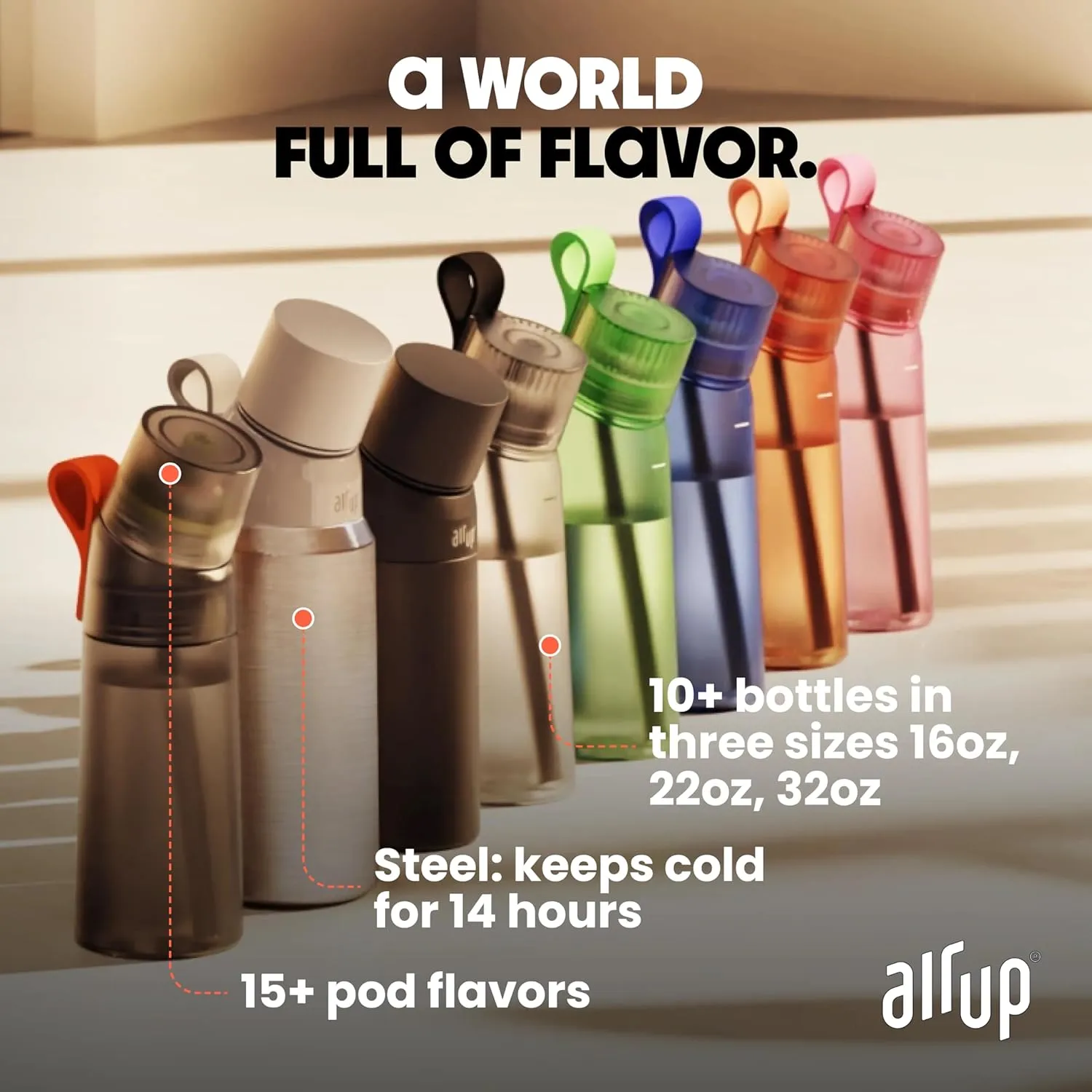 air up® water bottle (22 oz) for school, sports, gym | includes 5 scent pods & straw | flavored bottle in green – also for kids, boys, girls | no calories, sugar-free and suitable for carbonation