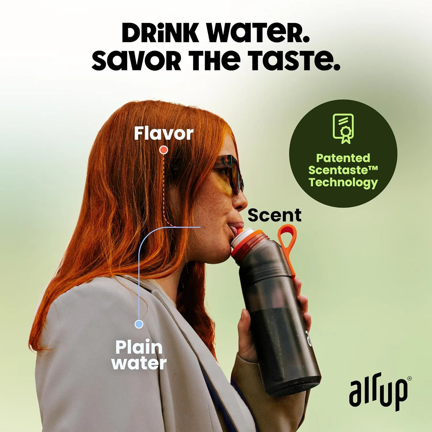 air up® water bottle (22 oz) for school, sports, gym | includes 5 scent pods & straw | flavored bottle in green – also for kids, boys, girls | no calories, sugar-free and suitable for carbonation