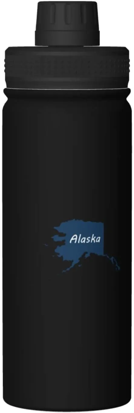 Alaska Terrain Map Water Bottle 18OZ Stainless Steel Insulated Water Bottles With Spout Lid Sports Keep Cold and Hot Water Bottle For Biking Hiking