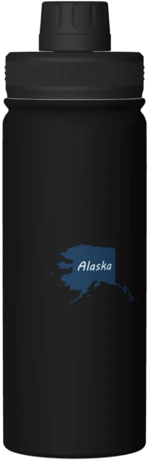 Alaska Terrain Map Water Bottle 18OZ Stainless Steel Insulated Water Bottles With Spout Lid Sports Keep Cold and Hot Water Bottle For Biking Hiking
