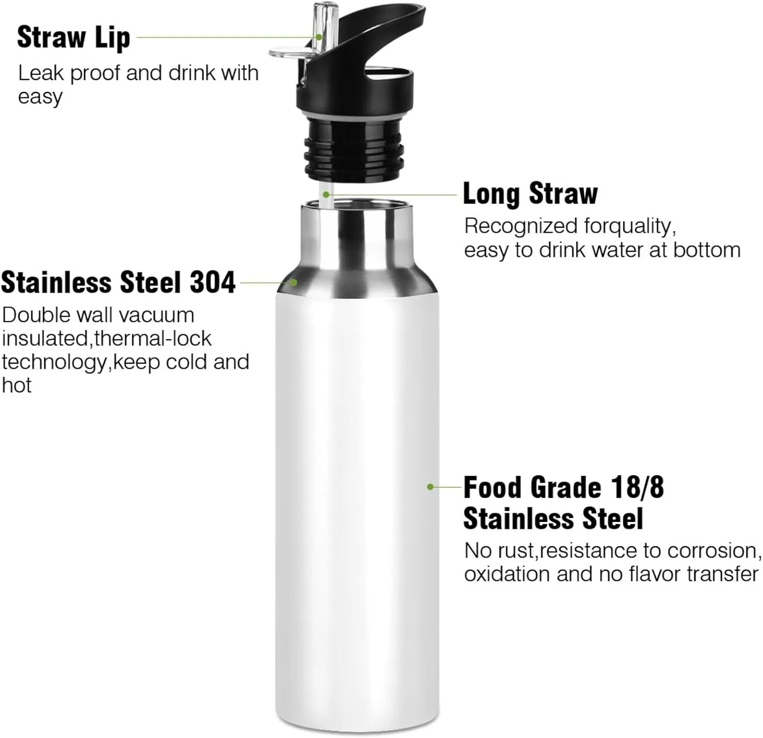 ALAZA Black Gold Marble Water Bottle with Straw Lid Vacuum Insulated Stainless Steel Thermo Flask Water Bottle 32oz
