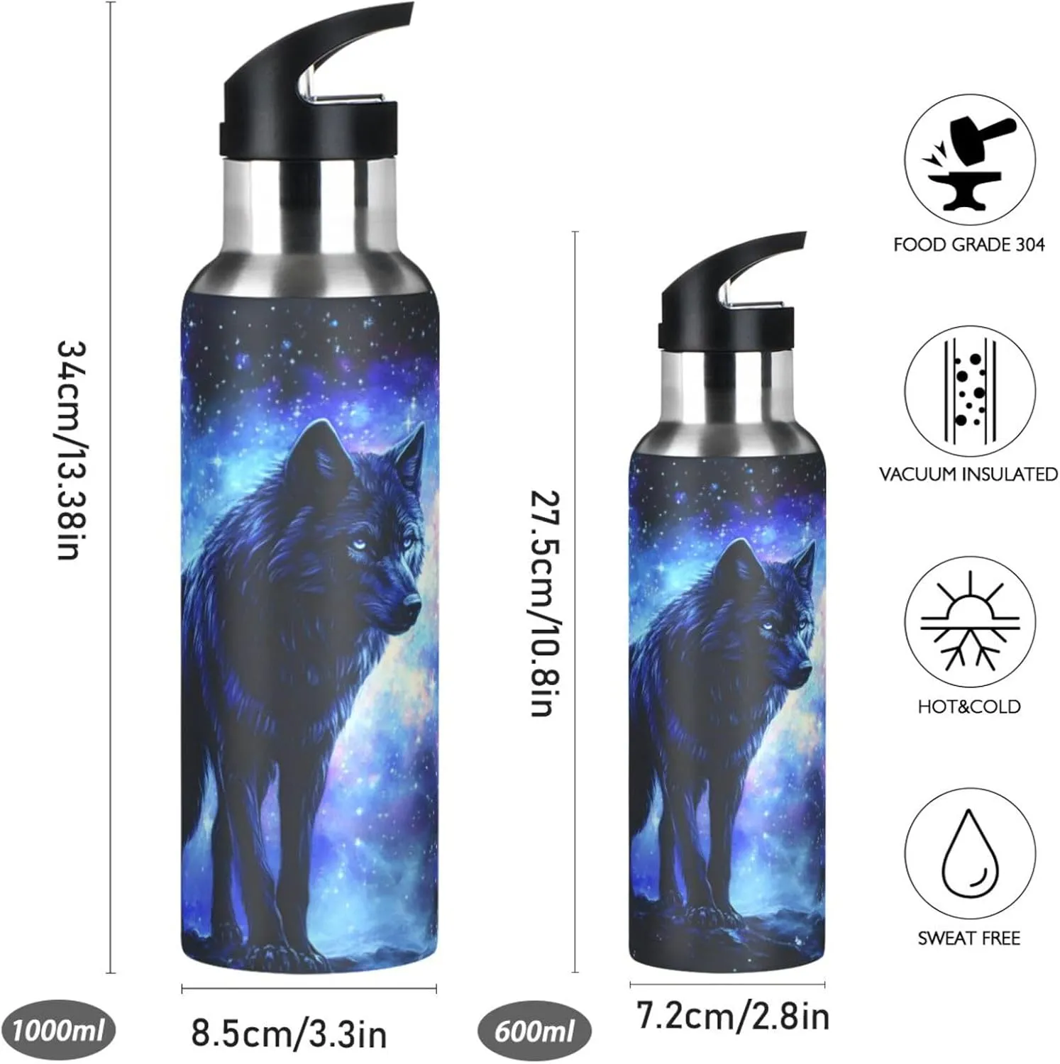 ALAZA Wolf Water Bottle with Straw Lid Vacuum Insulated Stainless Steel Thermo Flask Water Bottle 32oz134