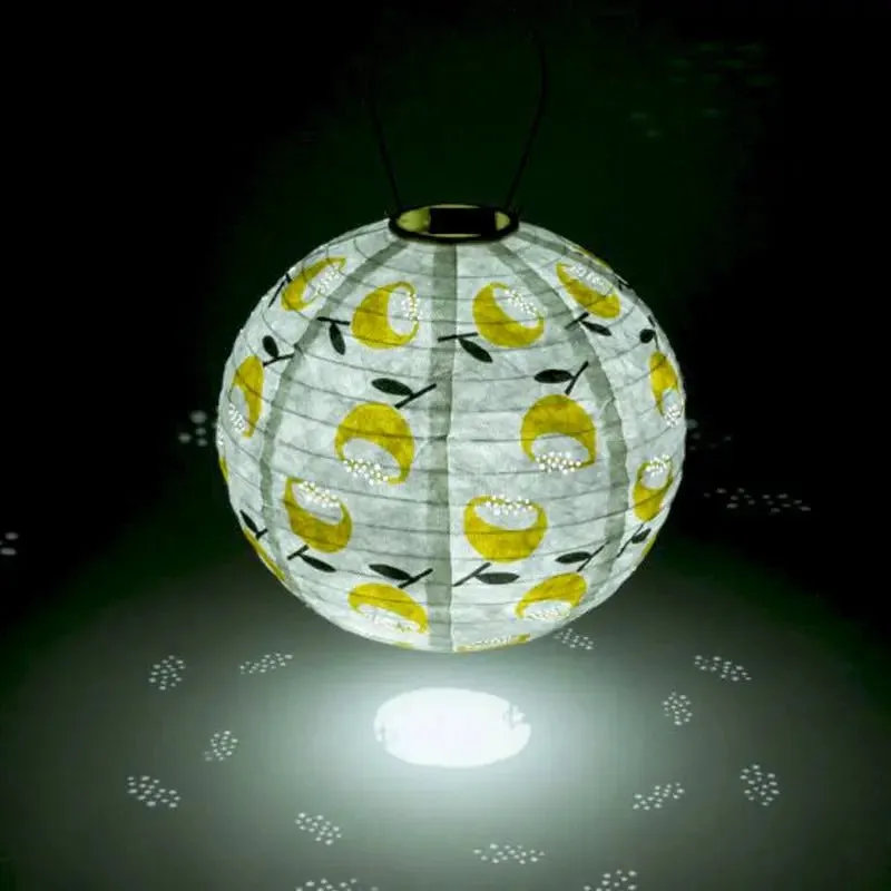 Allsop Soji 12" Round Solar Lantern with Lemon Poppy Print
