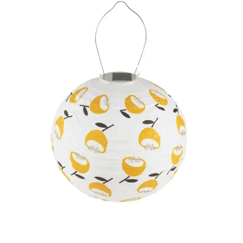 Allsop Soji 12" Round Solar Lantern with Lemon Poppy Print