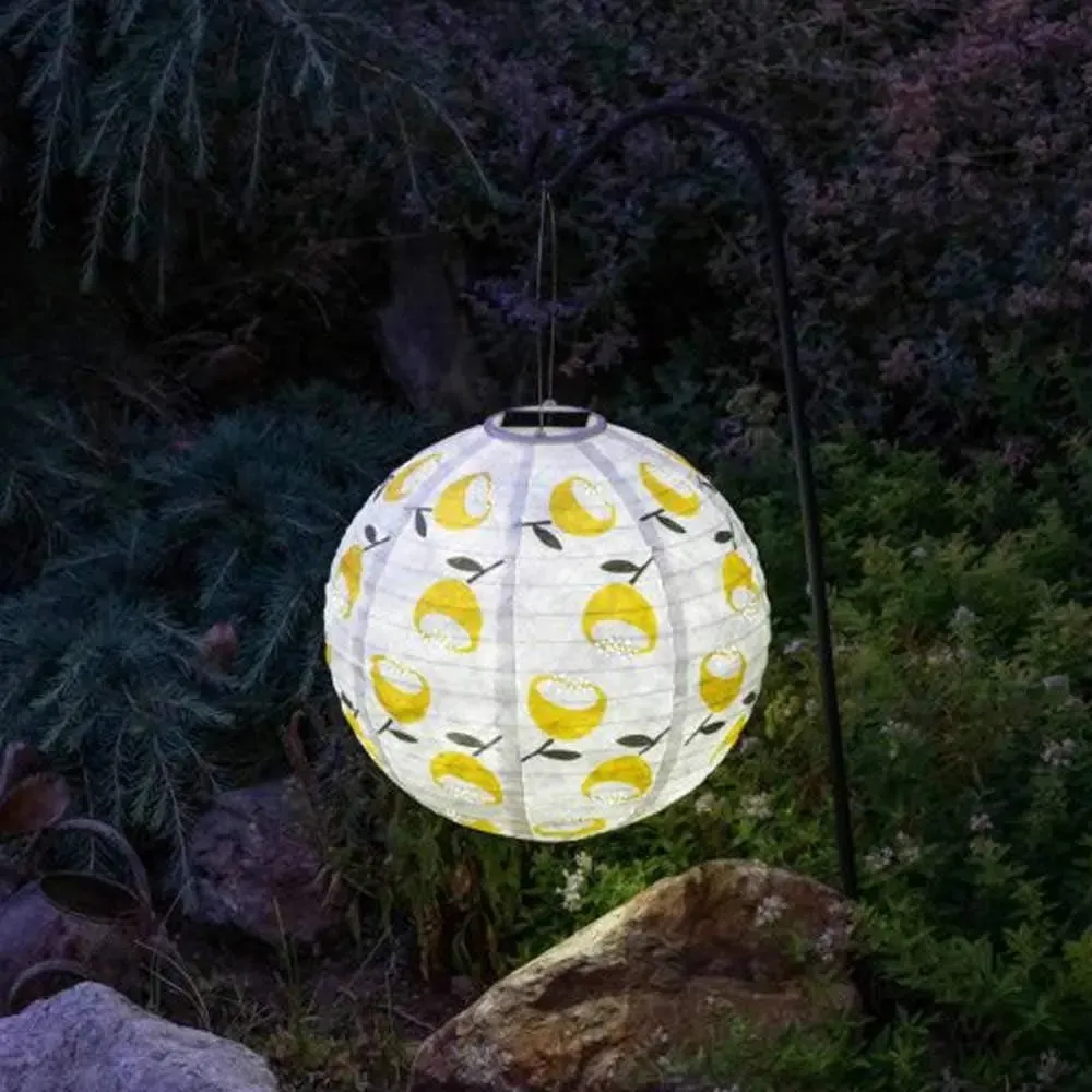 Allsop Soji 12" Round Solar Lantern with Lemon Poppy Print