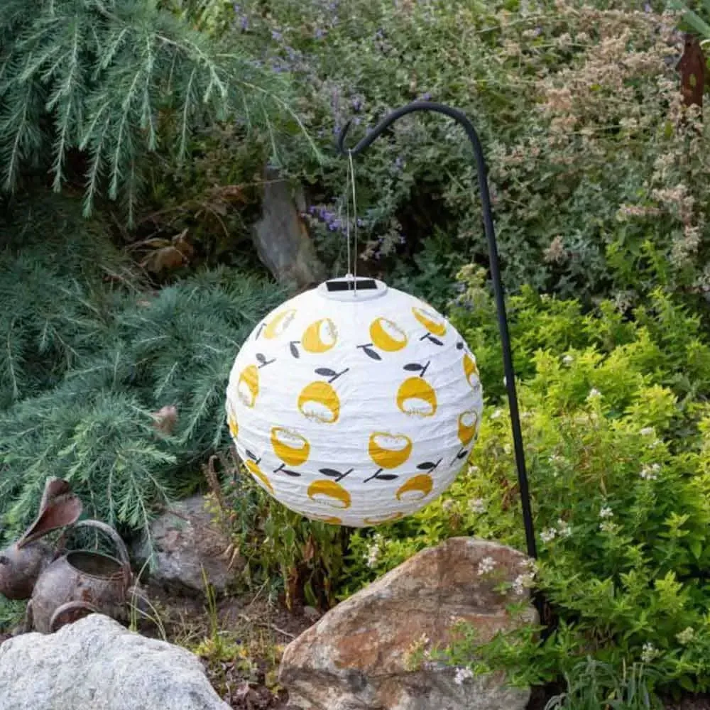Allsop Soji 12" Round Solar Lantern with Lemon Poppy Print