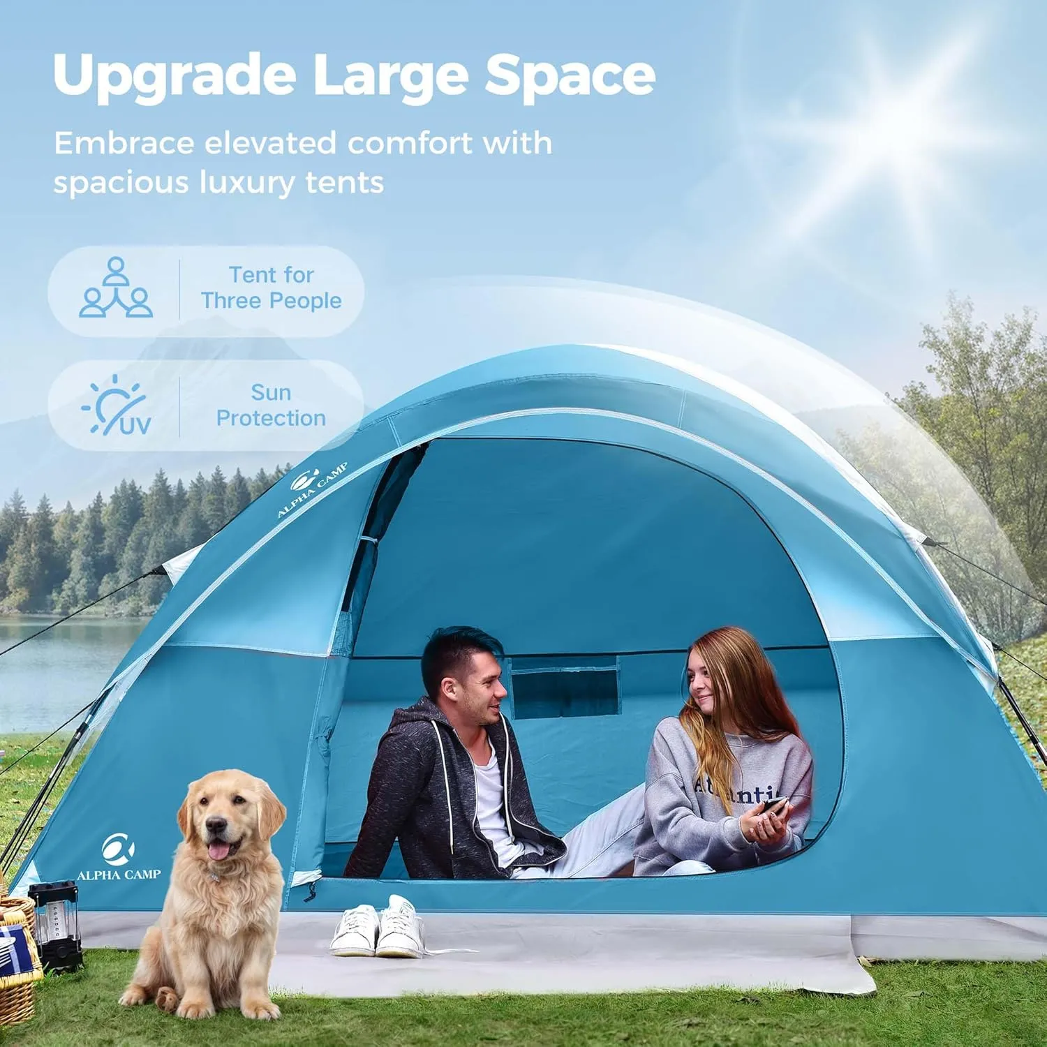 ALPHA CAMP 2/3/4 Person Camping Dome Tent with Rainfly, Lightweight Weatherproof Portable Backpacking Instant Tent, Easy Setup Tent for Outdoor Camping, Hiking, Mountaineering, Travel, Beach