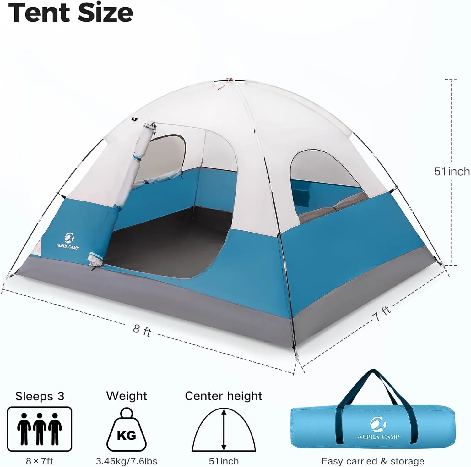ALPHA CAMP 2/3/4 Person Camping Dome Tent with Rainfly, Lightweight Weatherproof Portable Backpacking Instant Tent, Easy Setup Tent for Outdoor Camping, Hiking, Mountaineering, Travel, Beach