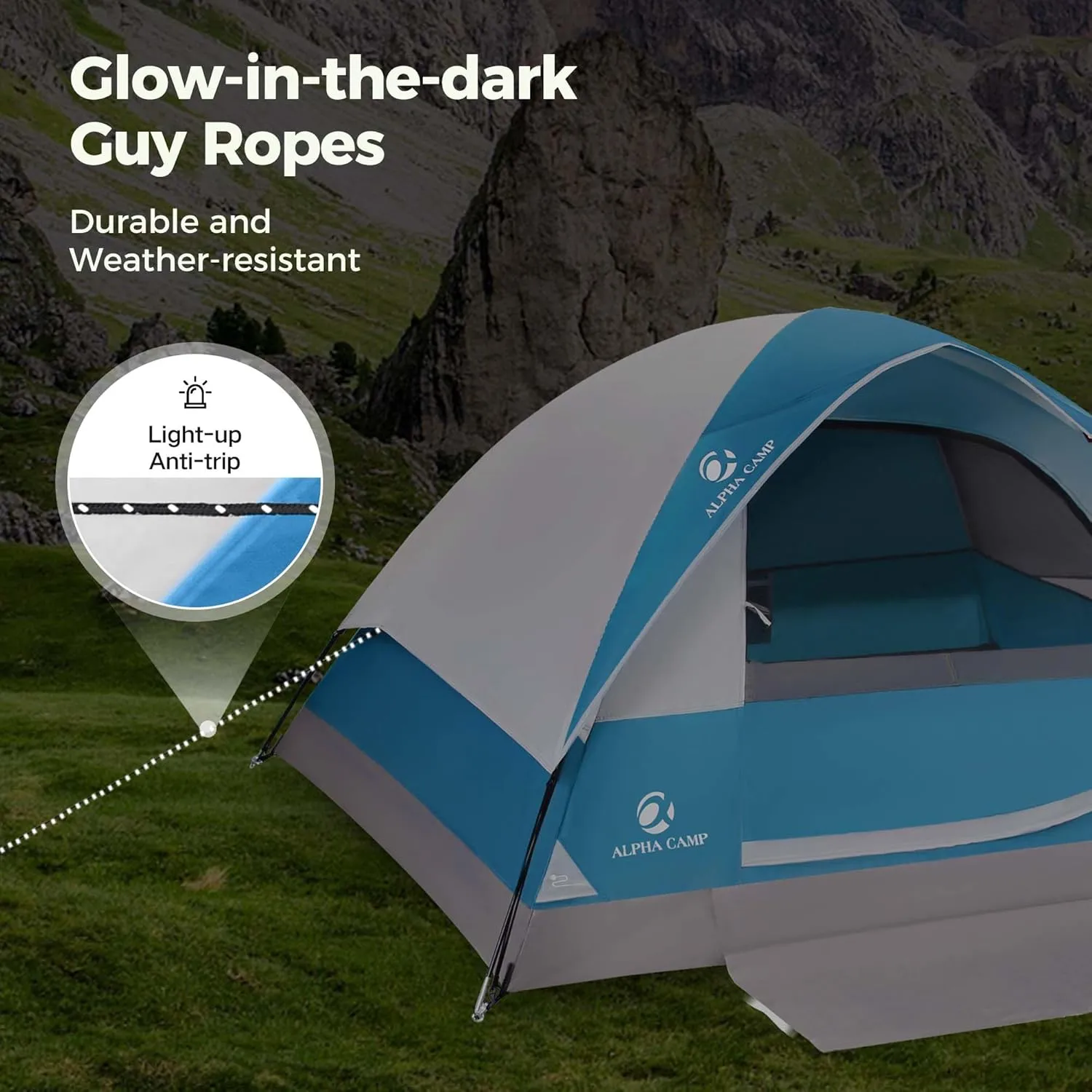 ALPHA CAMP 2/3/4 Person Camping Dome Tent with Rainfly, Lightweight Weatherproof Portable Backpacking Instant Tent, Easy Setup Tent for Outdoor Camping, Hiking, Mountaineering, Travel, Beach