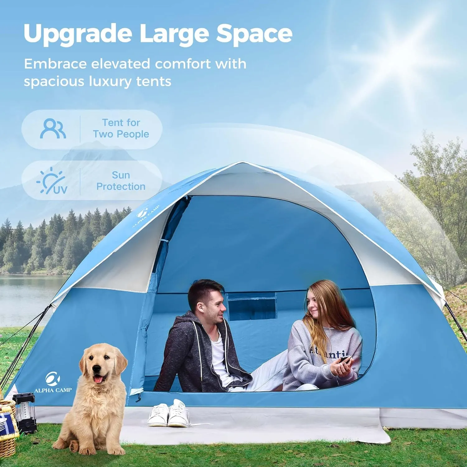 ALPHA CAMP 2/3/4 Person Camping Dome Tent with Rainfly, Lightweight Weatherproof Portable Backpacking Instant Tent, Easy Setup Tent for Outdoor Camping, Hiking, Mountaineering, Travel, Beach