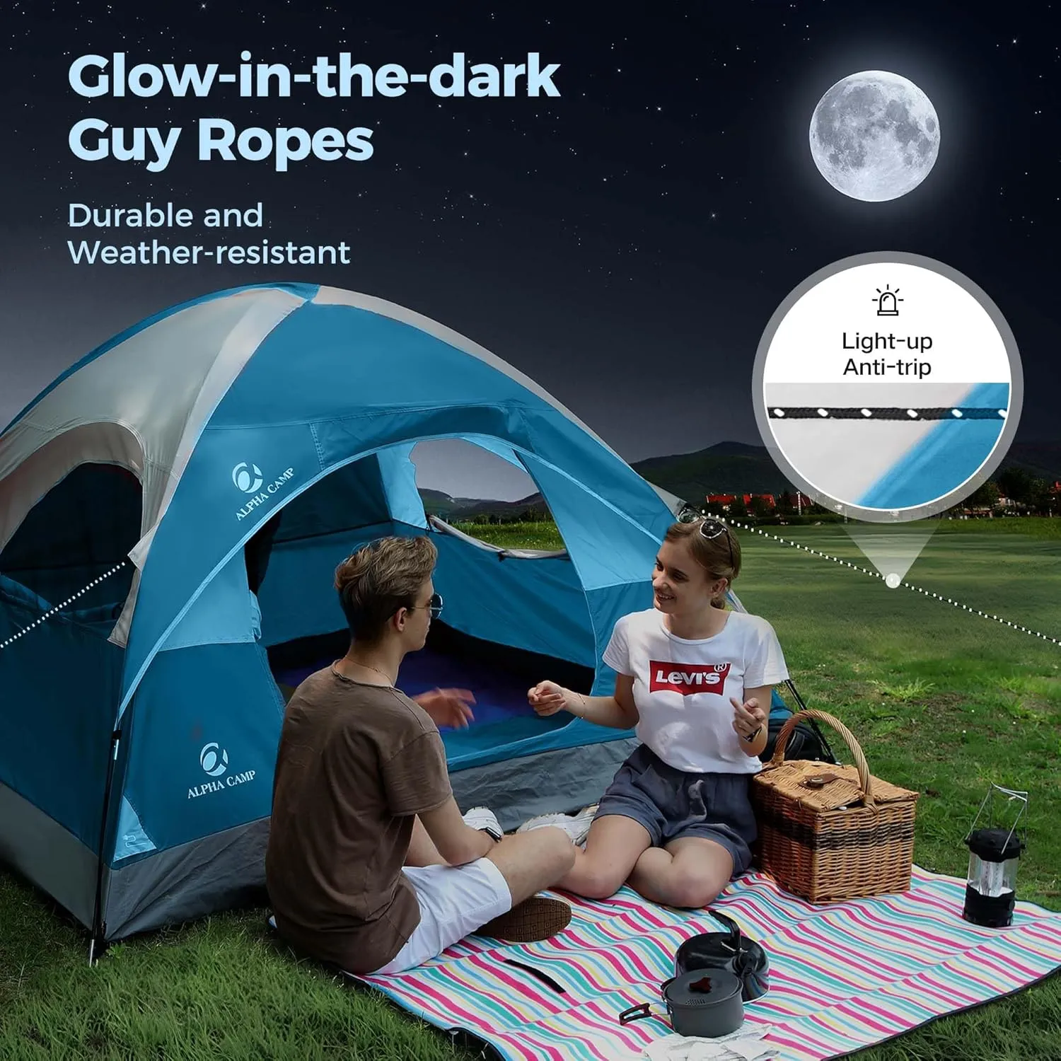 ALPHA CAMP 2/3/4 Person Camping Dome Tent with Rainfly, Lightweight Weatherproof Portable Backpacking Instant Tent, Easy Setup Tent for Outdoor Camping, Hiking, Mountaineering, Travel, Beach