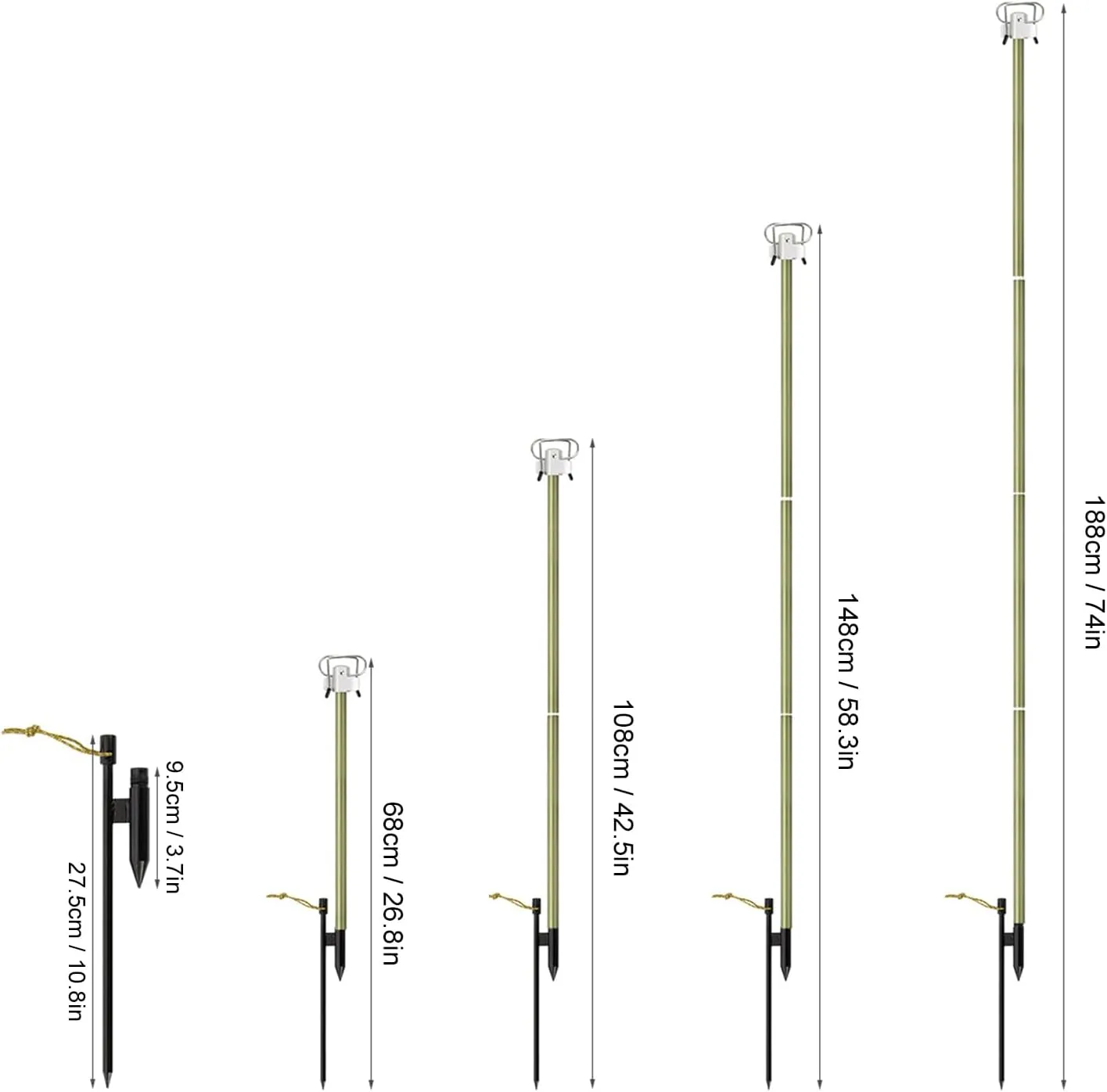 Aluminum Lantern Stand Lightweight Foldable Camping Pole with Hooks, Adjustable Height, Collapsible Design for Camping, Hiking, Fishing, Aluminum Alloy, Black (1)