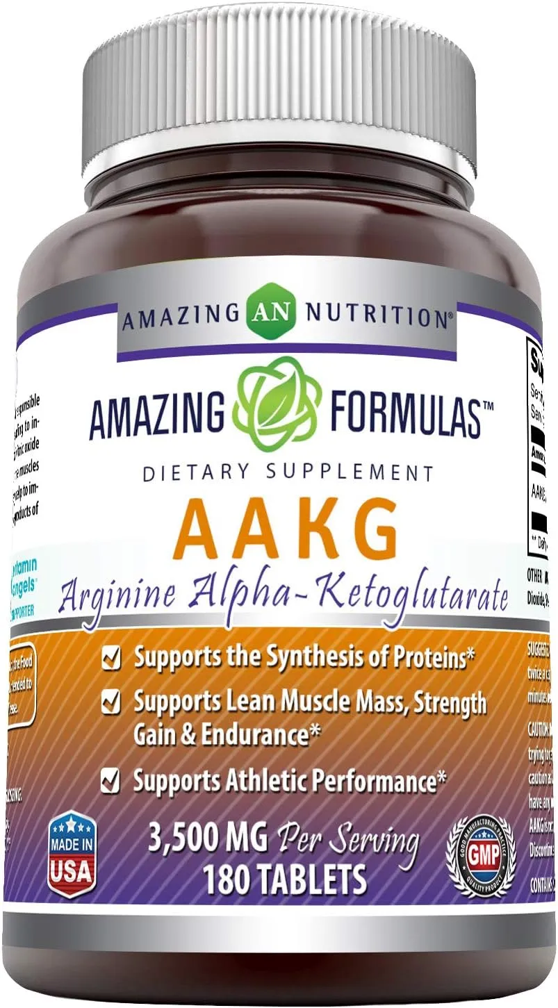 Amazing Formulas AAKG (Arginine Alpha-Ketoglutarate) Supplement 3500 Mg Per Serving | 180 Tablets | Non-GMO | Gluten-Free | Made in USA