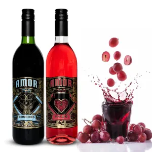 Amor Vines: Rosé & Unfiltered Concord Grape Juices - 100% Pure, Non-Alcoholic, No Water Added, Preservative-Free – 750ml Glass Bottles (Pack of 2)