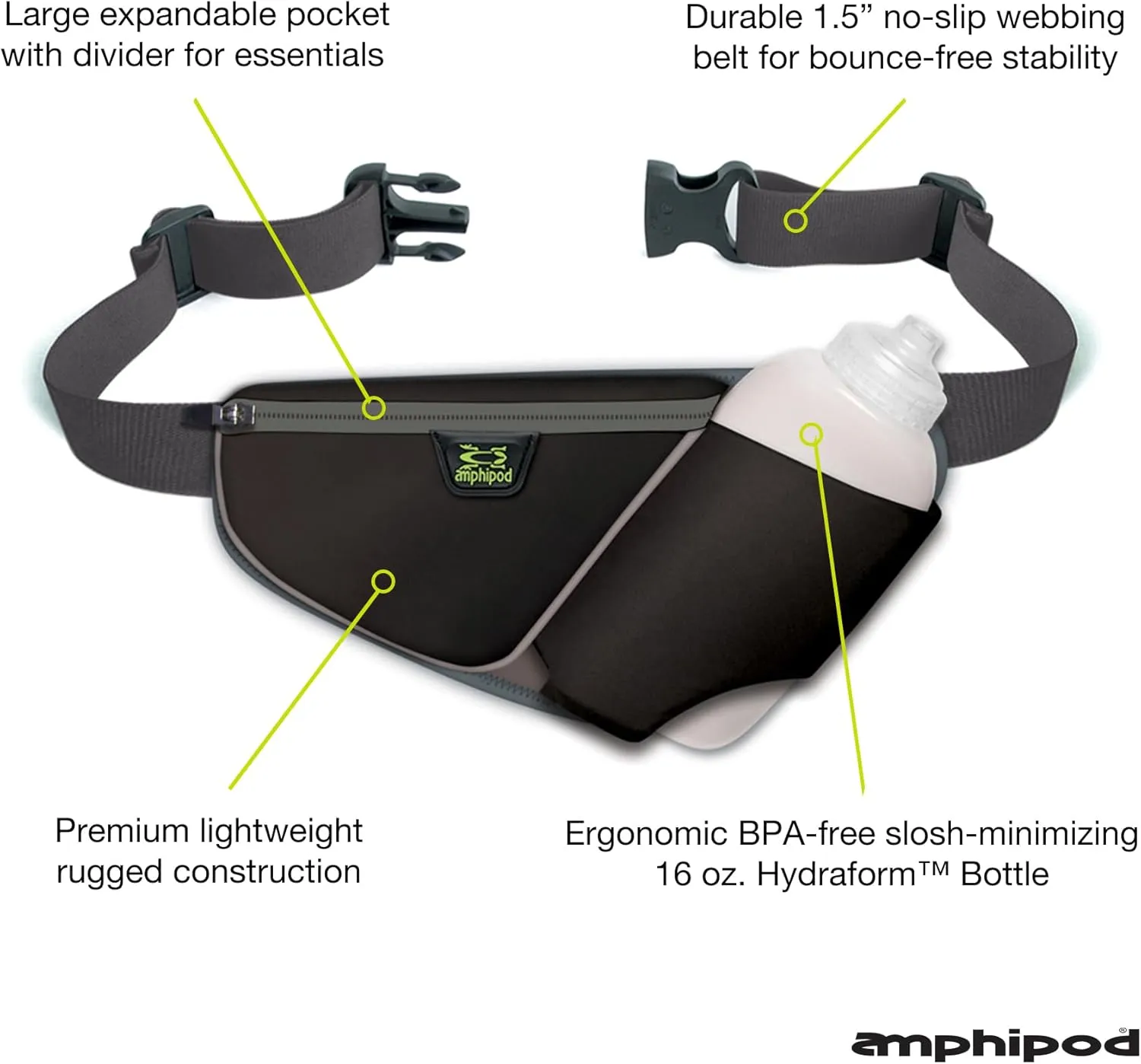 Amphipod High Five-K Bottle Pack, Runners Hydration Waist Belt for 5K/10K, Ultra Running & Walking, Men & Women