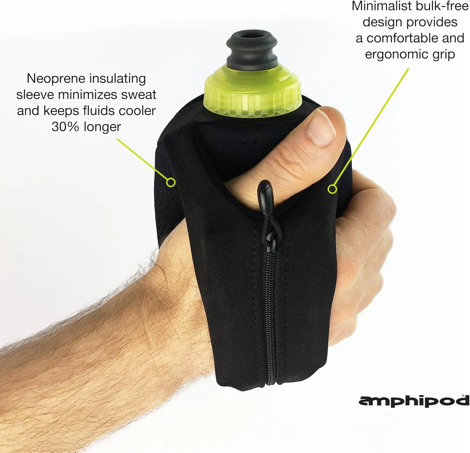 Amphipod Hydraform Handheld Bottle, Ergonomic Runners BPA-Free Hydration/Fuel Water Bottle for Endurance Runners, Hiking & Jogging - Charcoal - 12 oz.