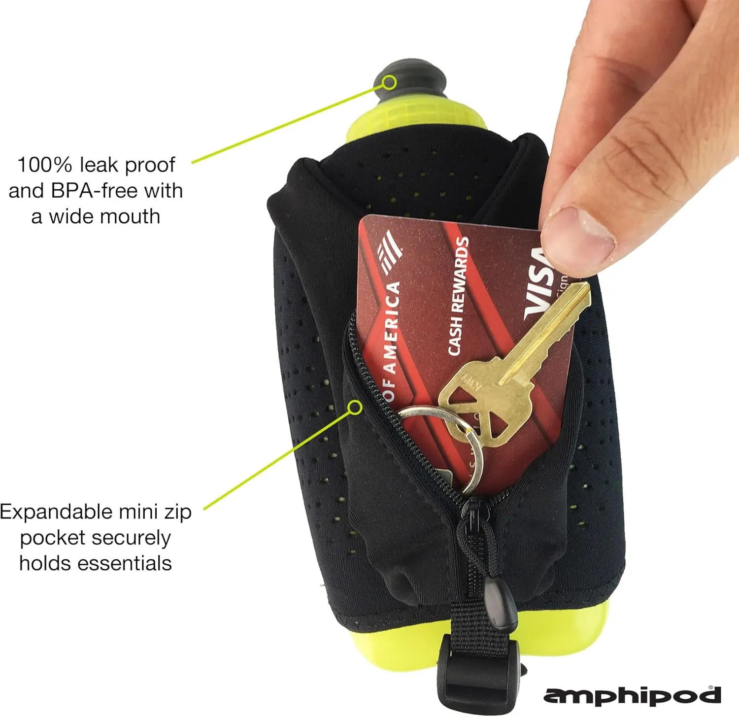 Amphipod Hydraform Handheld Bottle, Ergonomic Runners BPA-Free Hydration/Fuel Water Bottle for Endurance Runners, Hiking & Jogging - Charcoal - 12 oz.