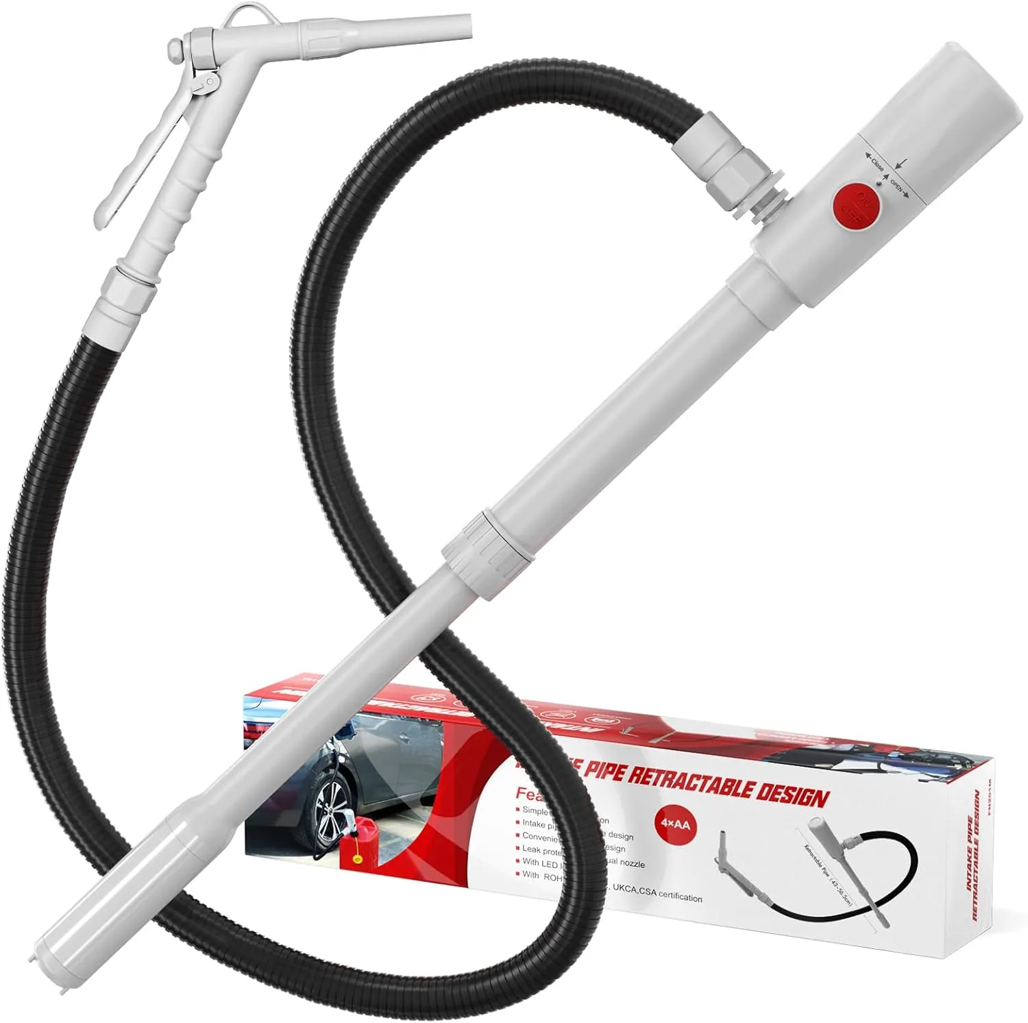 anngrowy Portable Transfer Pump Battery-Powered Stick Fuel Transfer Pump with Hand Trigger Nozzle, 2.8GPM Flow Rate & 53.7” Hose, Gas Pump Fits Most Gas Cans for Pumping Gasoline, Kerosene, Diesel
